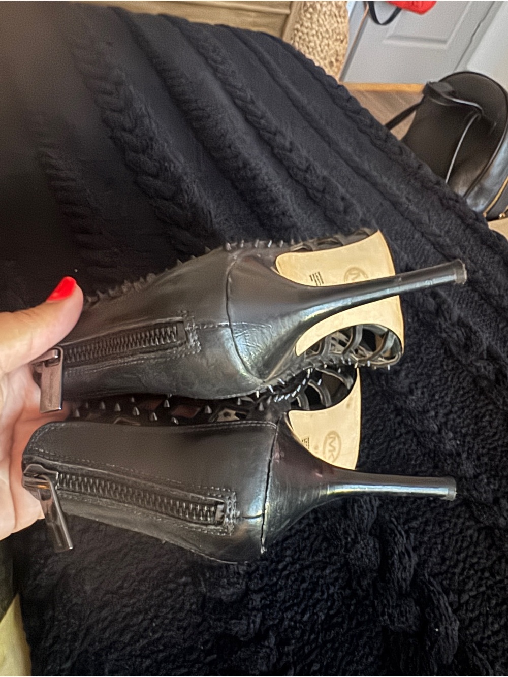 Michael Kors Black Studded Cutout Peep Toe Ankle Booties - Picture 5 of 5
